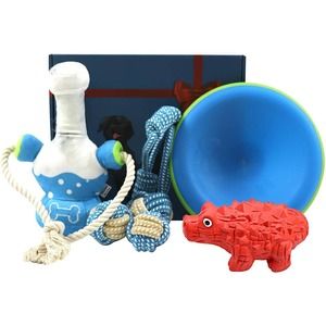 Interactive Dog Toy Set, Plush Squeaky Dog Toy with Movable Cotton Cope, Rubber